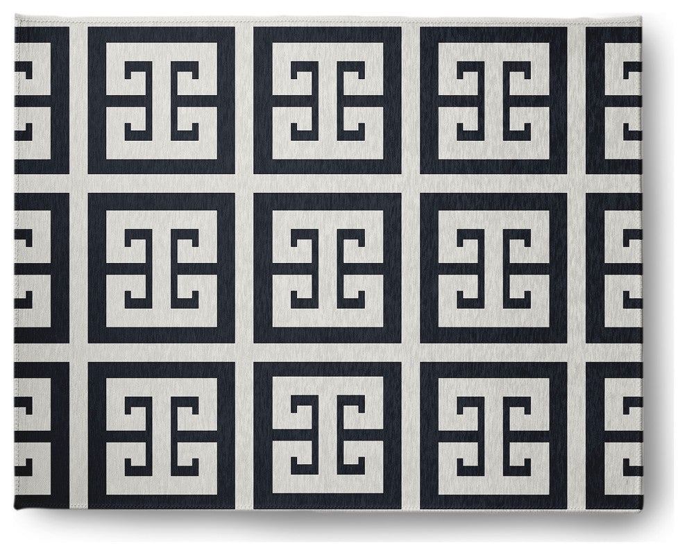 8' x 10' Greek Key Patterned Indoor/Outdoor Rug, Shark Blue