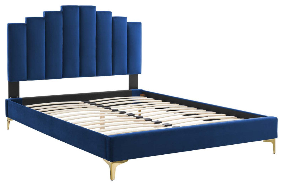 Elise Queen Performance Velvet Platform Bed MOD-6693-NAV