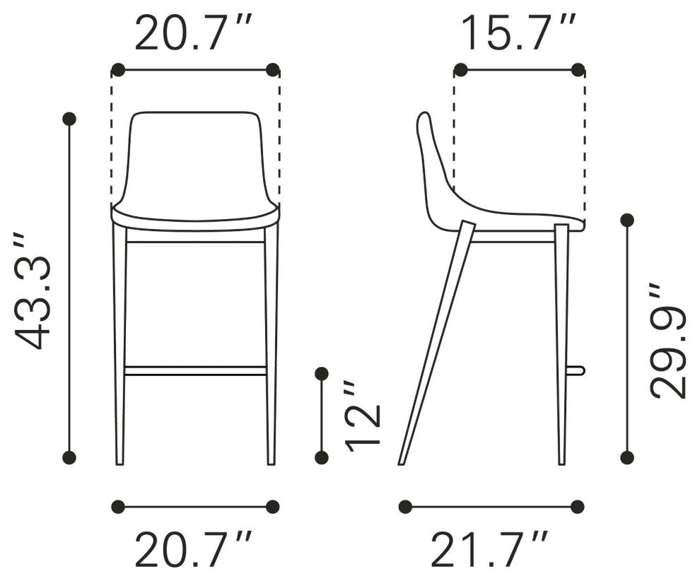 Bar Stool Chair Barstool, Set of 2, Faux Vinyl Leather, Steel, Gray, Black