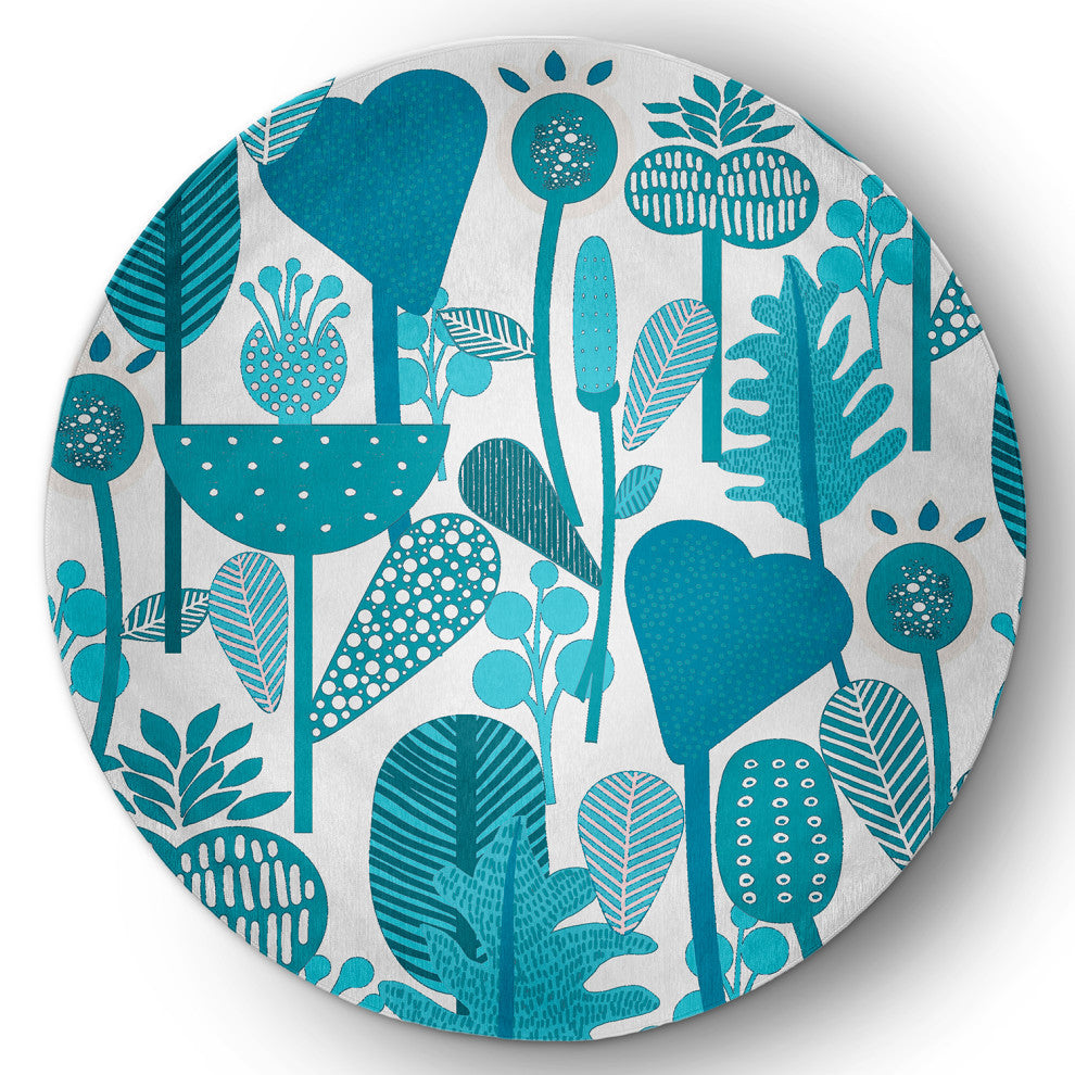 Flower Forest Spring Chenille Rug, Explorer Blue, 5' Round