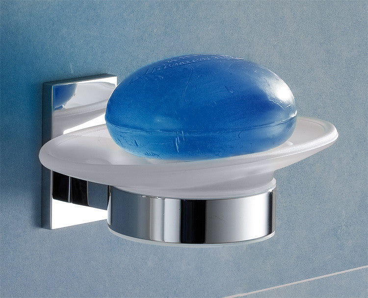Wall Mounted Round Frosted Glass Soap Dish With Chrome Mounting