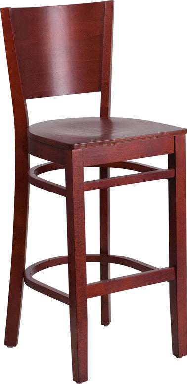 Lacey Series Solid Back Mahogany Wood Restaurant Chair, Burgundy Vinyl Seat