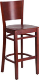 Lacey Series Solid Back Mahogany Wood Restaurant Chair, Burgundy Vinyl Seat