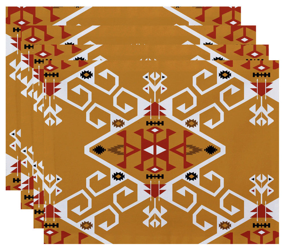 18"x14" Jodhpur Medallion, Geometric Print Placemat, Gold, Set of 4