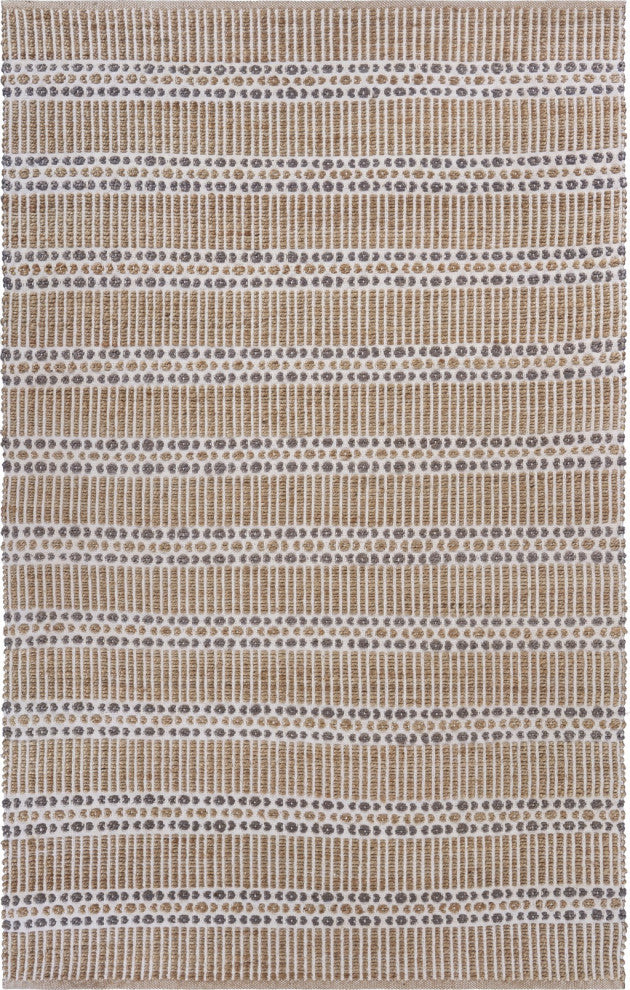 5" x 8" Tan and Gray Detailed Stripes Area Rug