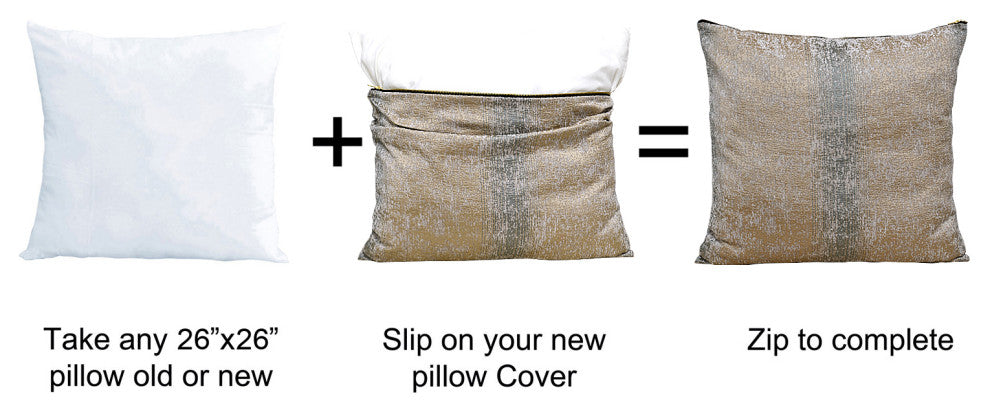Jacquard Chenille Big Zipper Pillow Cover Set, Taupe / Khaki, 2 Piece, 20"x20"