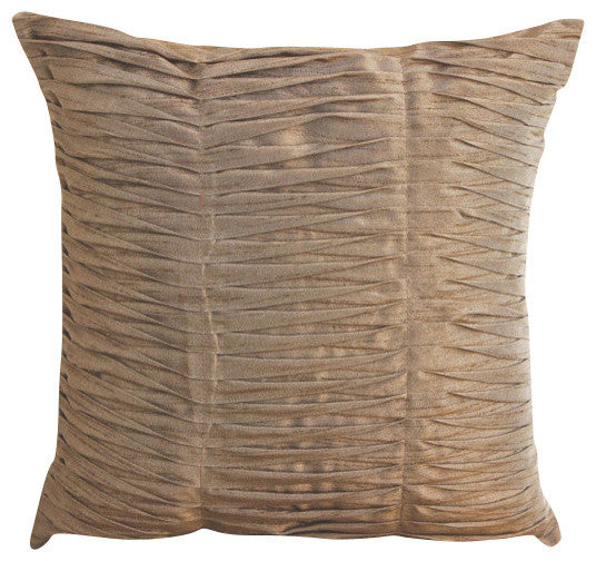 Brown Art Silk 16"x16" Textured Pintucks Pillows Cover, Champagne Brown Waves