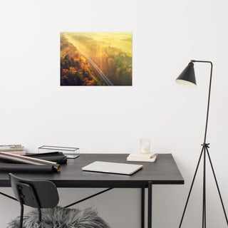 Sunrise Railroad Though Misty Forest Landscape Photo Loose Wall Art Prints, 18" X 24"