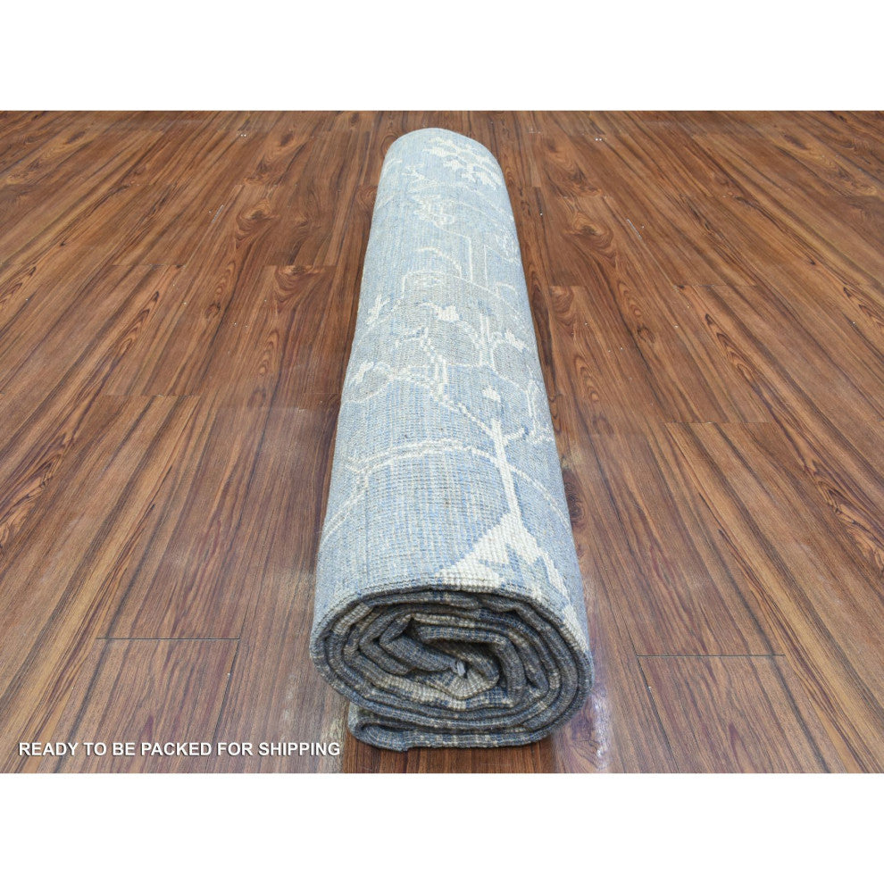 Gray Afghan Angora Oushak Flowing Design Soft Wool Hand Knotted Rug, 8'0"x9'9"