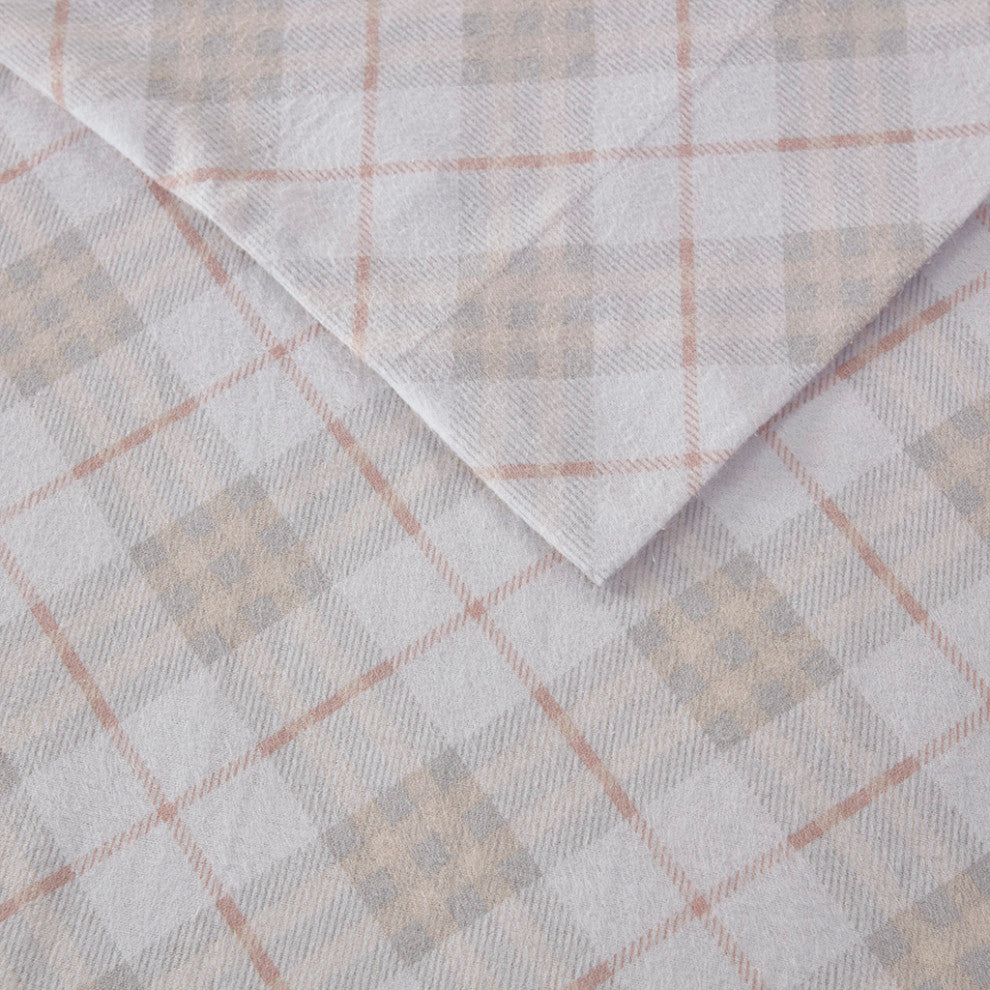 True North by Sleep Philosophy Cotton Flannel Print Sheet Set, Plaid, Blush