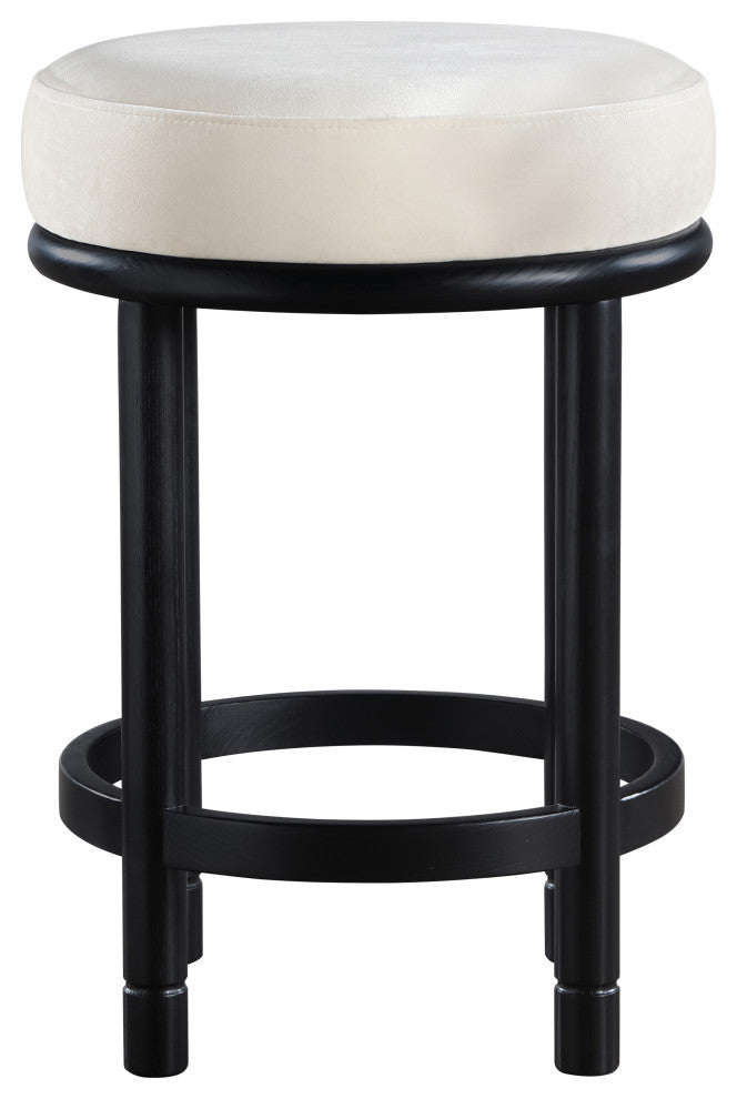 Monette Upholstered Bar and Counter Stool, Cream, Velvet, Black Finish