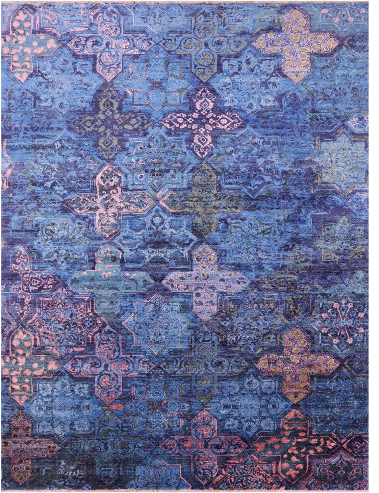 8' 11" X 11' 9" Modern Handmade Wool and Silk Rug Q7330