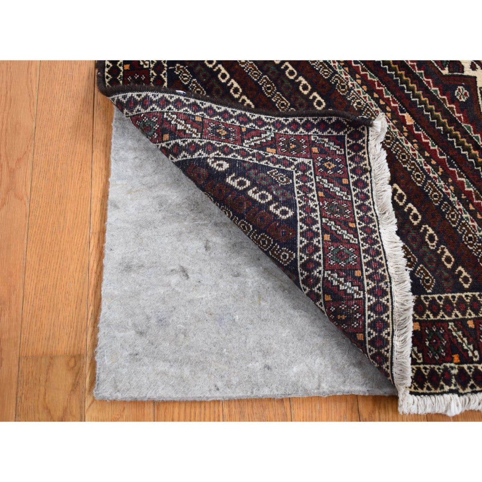 Blue Vintage Persian Shiraz Design Pure Wool Hand Knotted Rug 4'1" x 5'9"