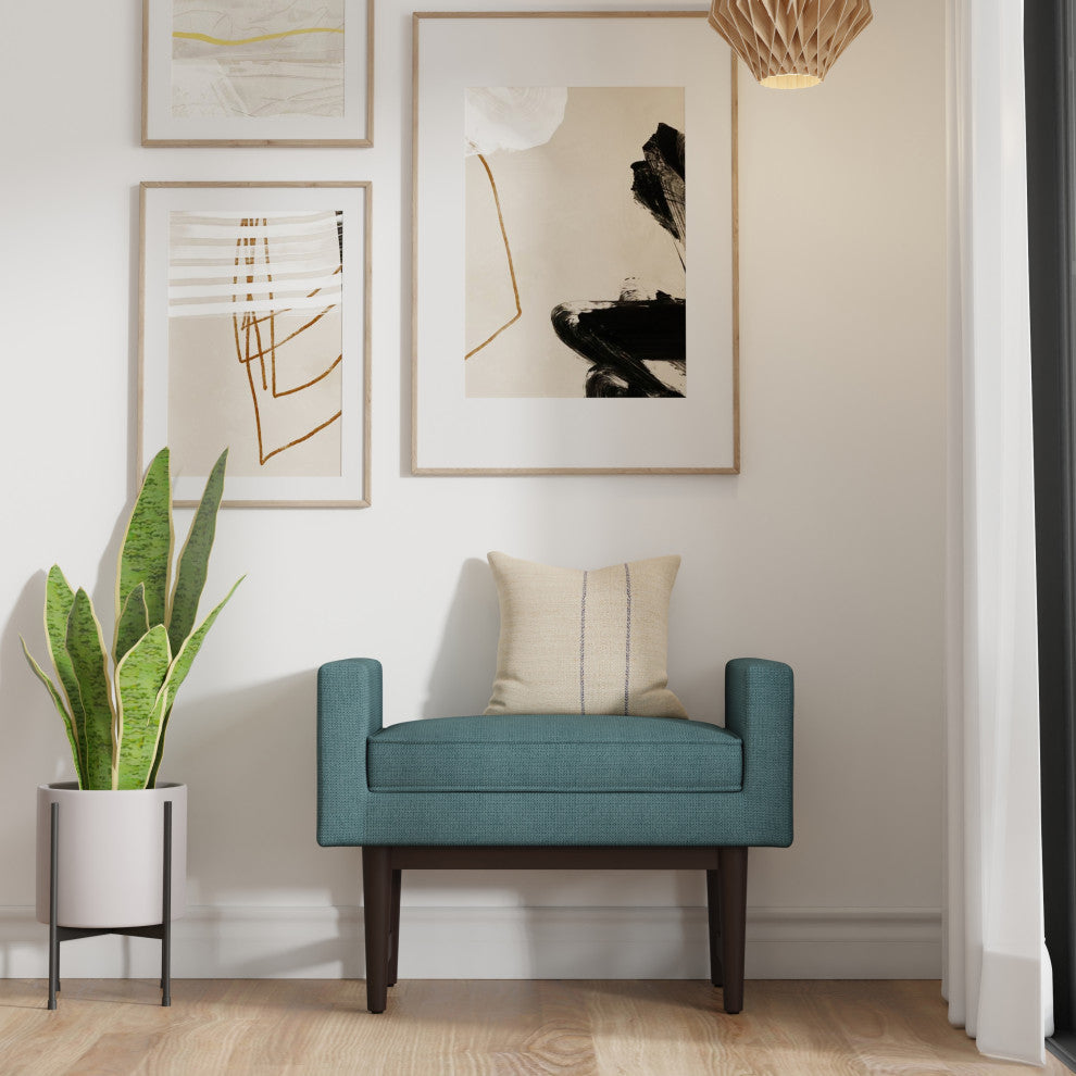 Scott Solid Hardwood Small Ottoman Bench, Smoky Teal