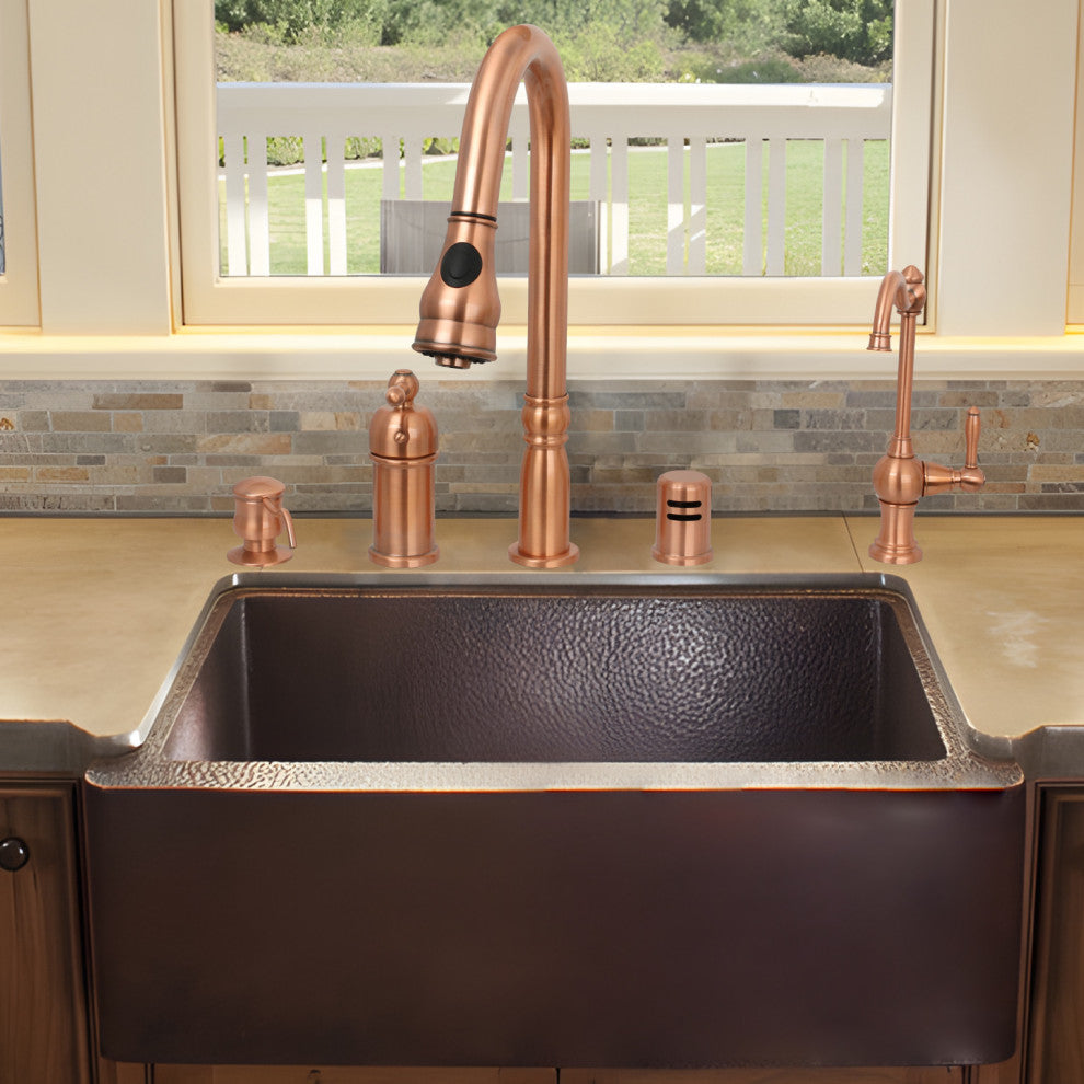 Copper Kitchen Pull Down Faucet With in-Deck Handle, Copper