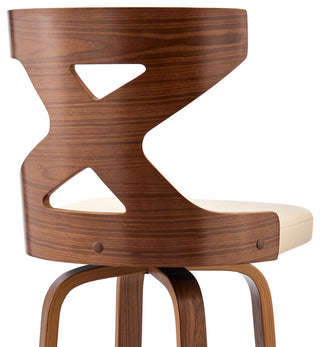 Gayle 30" Swivel Cross Back Cream Faux Leather and Walnut Wood Bar Stool