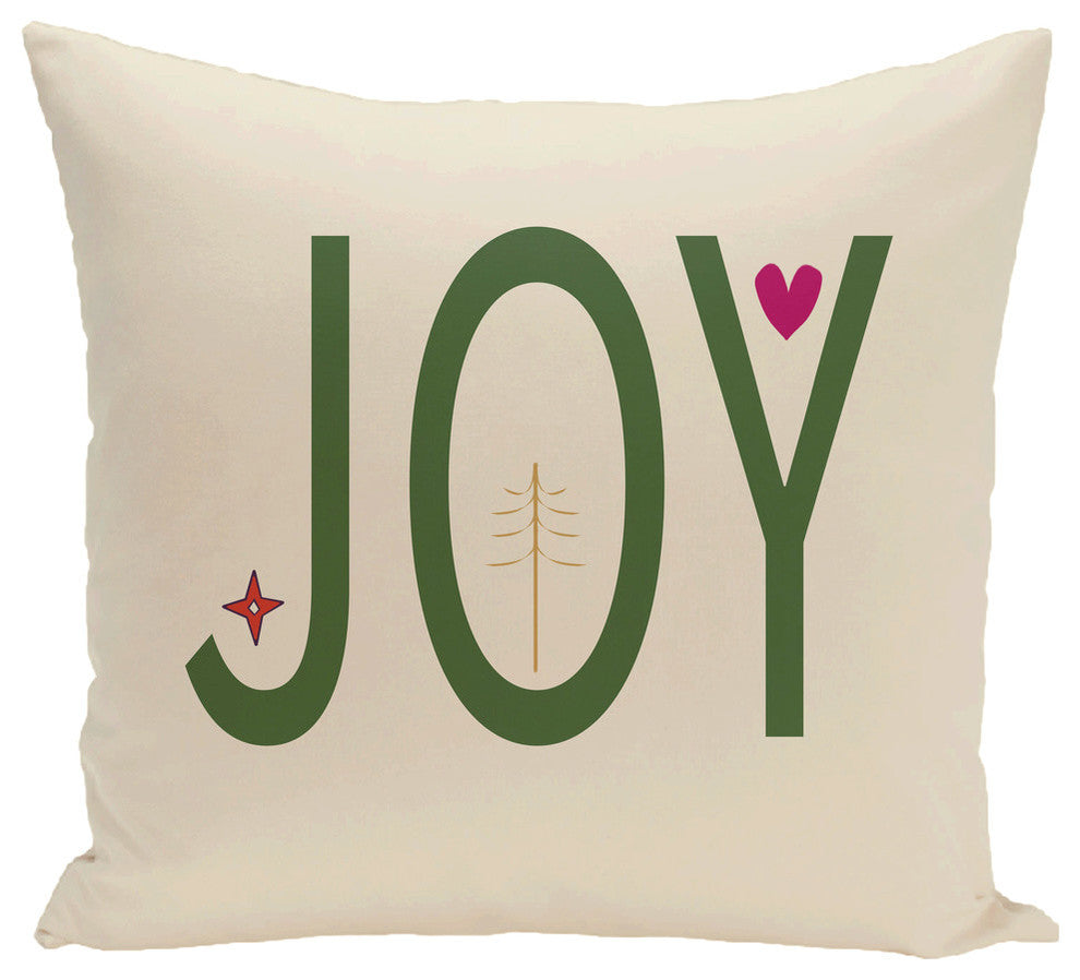 Joy Filled Season, Holiday Word Print Pillow, Ivory And Cream, 16"x16"
