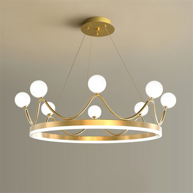 Zandobbio | Cute Crown Round Glass Chandelier for Bedroom, 8bulbs