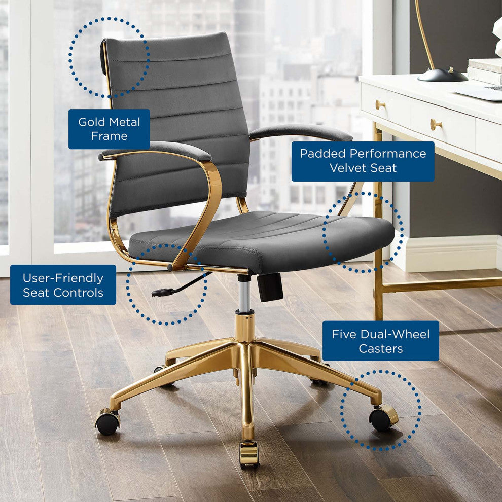 Computer Work Desk Chair, Velvet, Gray, Modern, Home Business Office