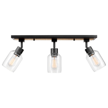 Griffith 25" 3-Light Track Lighting, Faux Wood Finish, Matte Black Accents