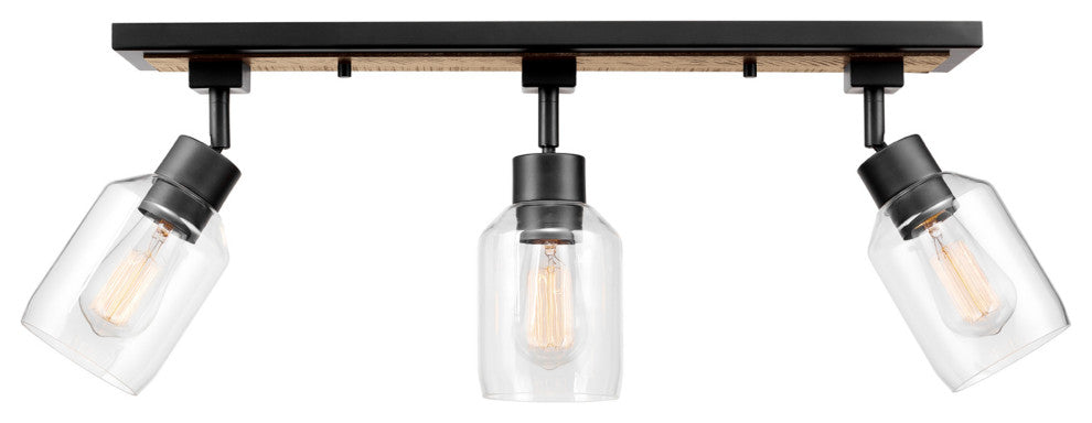Griffith 25" 3-Light Track Lighting, Faux Wood Finish, Matte Black Accents