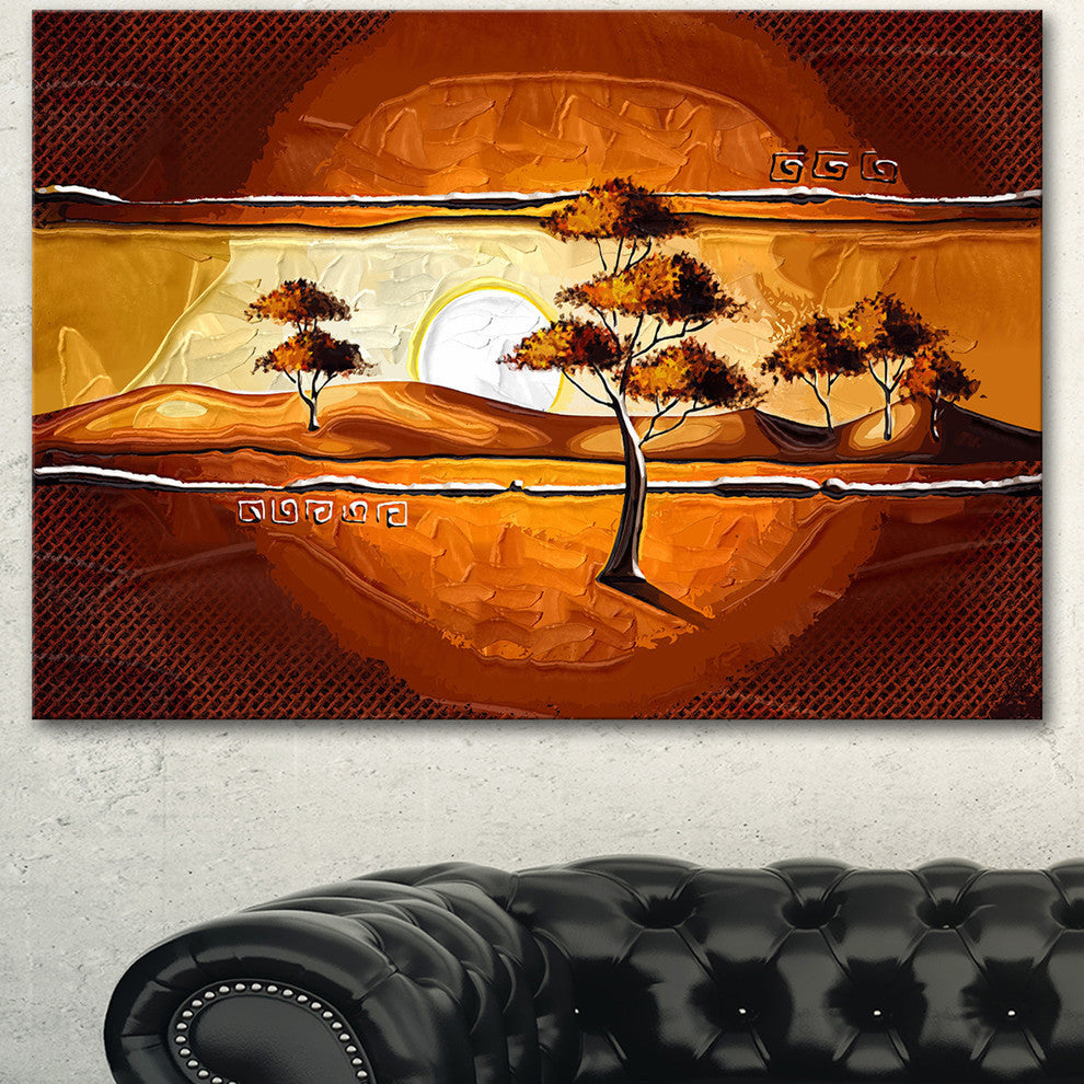 African Motive Art Watercolor, Modern Landscape Wall Art Canvas, 40"x30"