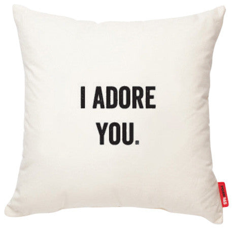 "I Adore You" Decorative Throw Pillow in Cream Cotton