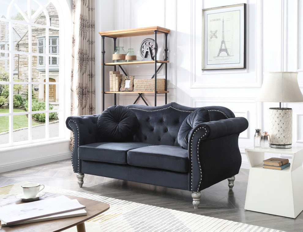 Hollywood Velvet Tufted Loveseat, Black