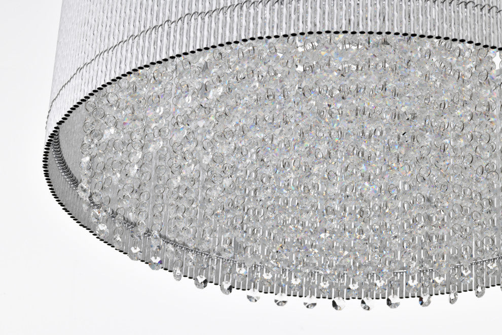 22 in. 5-Light Chrome Tubes Drum Shade Chandelier With Hanging Crystals