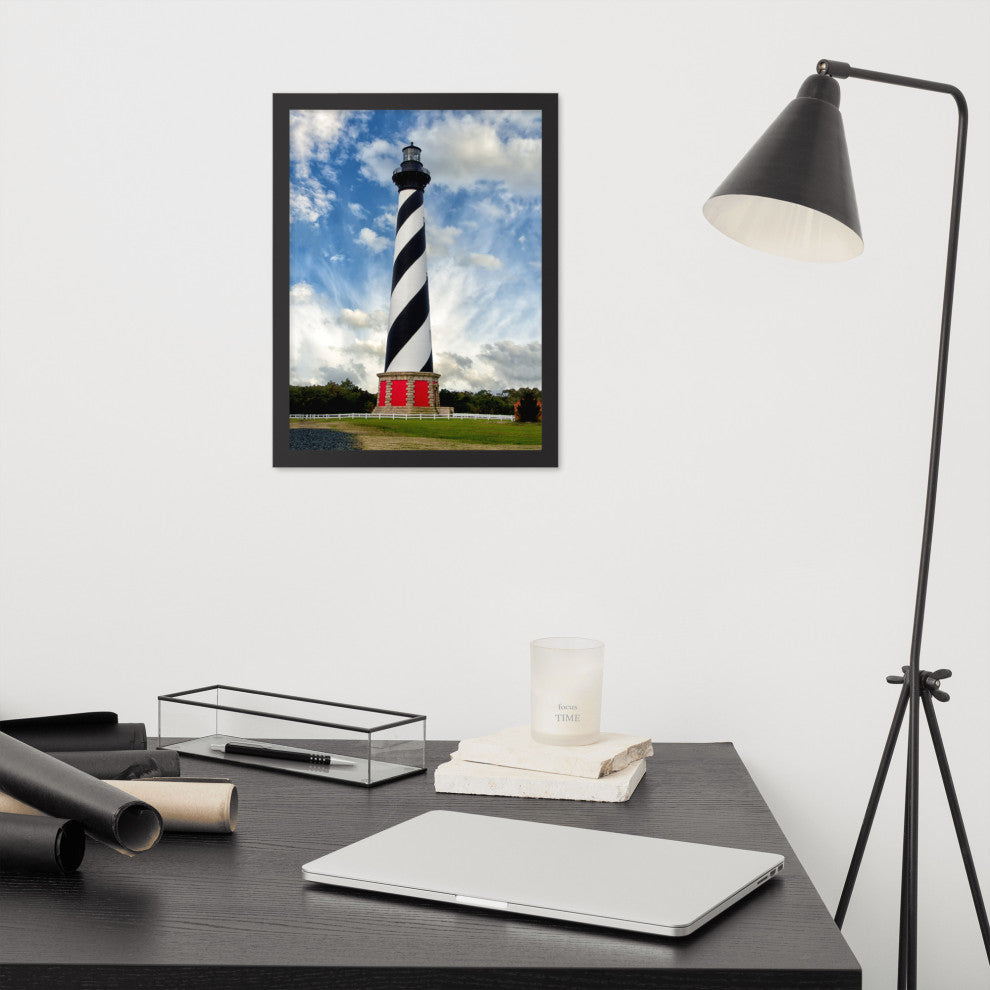 Cape Hatteras Lighthouse Coastal Landscape Framed Photo Paper Wall Art Prints, Black, 12" X 16"