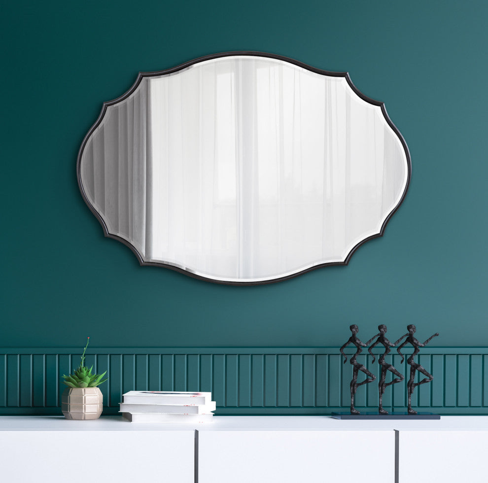 Leanna Scalloped Oval Wall Mirror, Black, 18x24