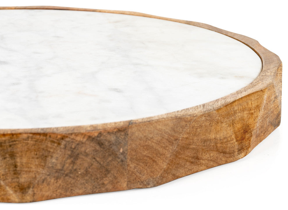 Carmelo 15" Round Marble and Wood Serving Board