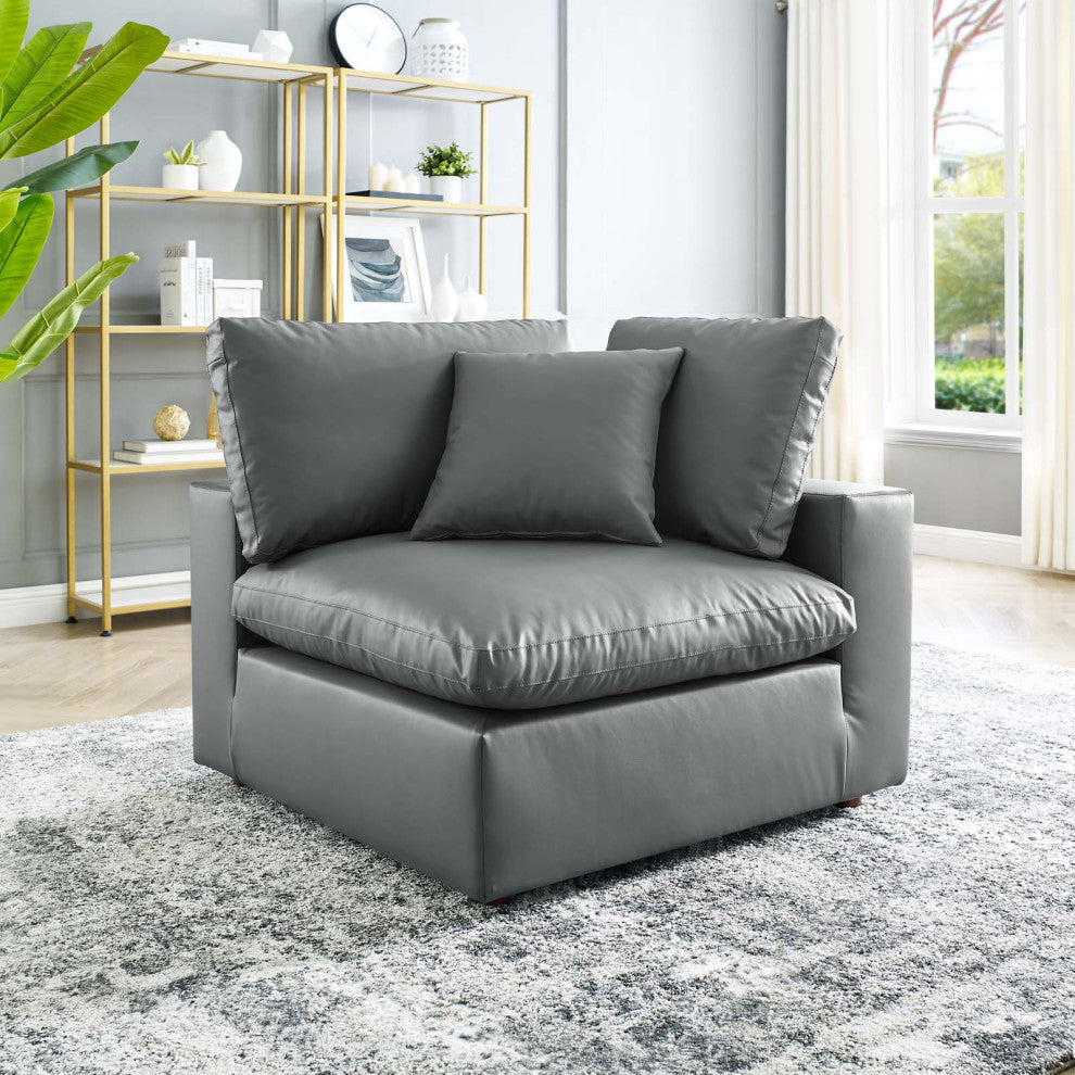 Sofa Corner Chair, Faux Vegan Leather, Gray, Modern, Lounge Hospitality