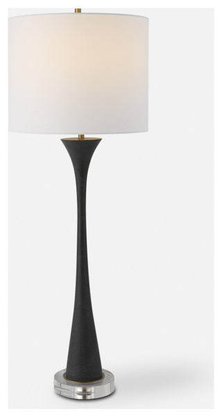 Minimalist Black Faux Granite Stone Table Lamp 34 in Buffet Style Trumpet Shape