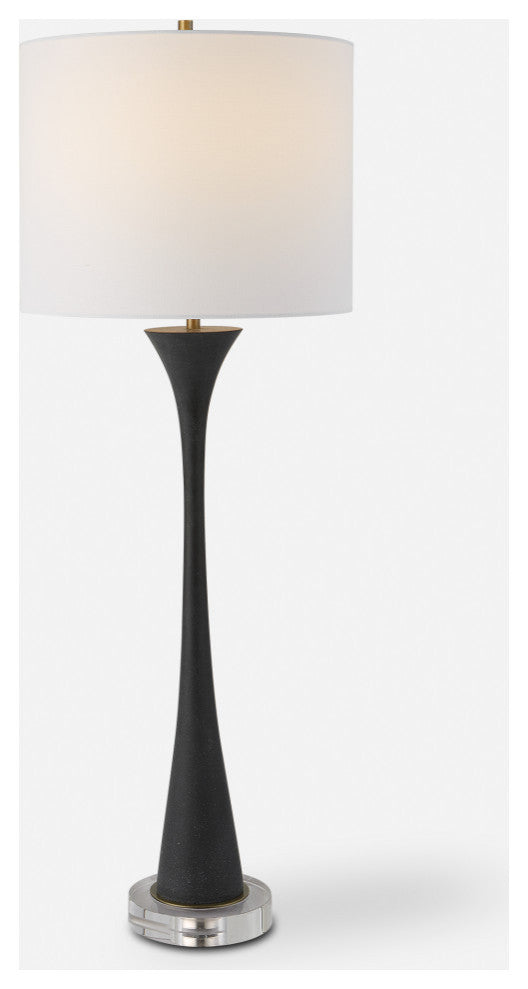 Minimalist Black Faux Granite Stone Table Lamp 34 in Buffet Style Trumpet Shape