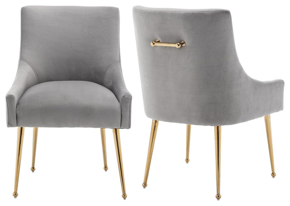 SEYNAR Velvet Dining Chairs, Set of 2, Upholstered Accent Side Chairs, Gray