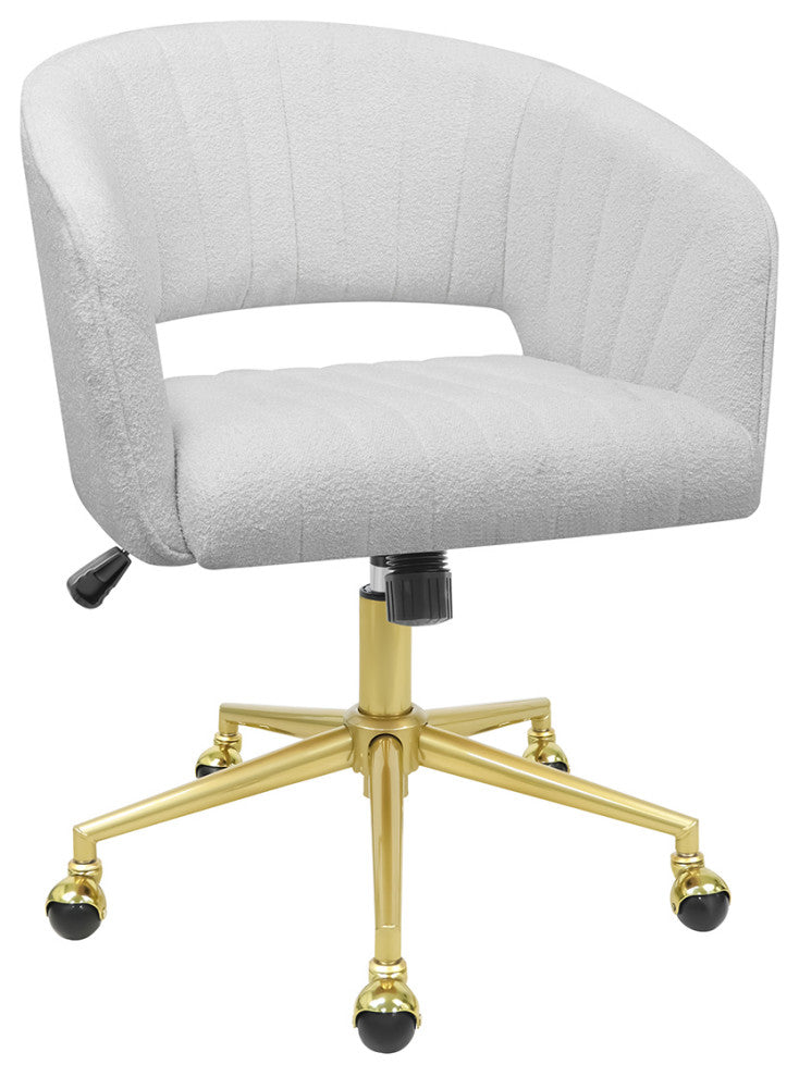 Caitlyn Swivel Vanity Chair with Adjustable Height, White Boucle