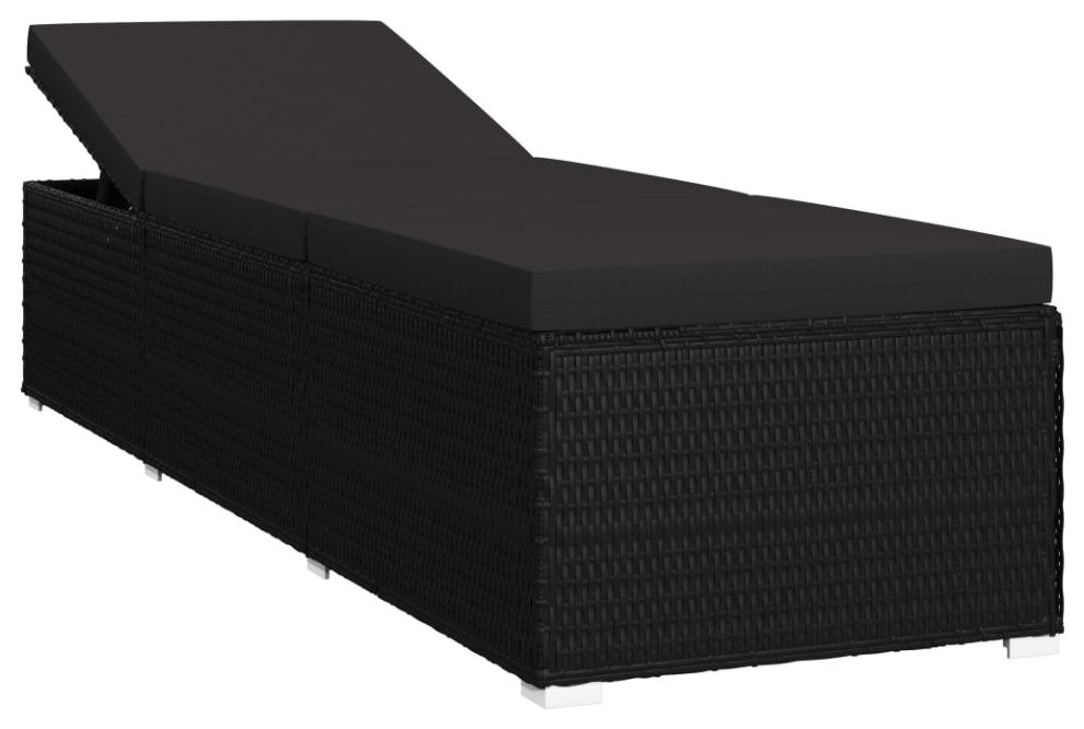 vidaXL Patio Sun Lounger Pool Sunbed with Tea Table 3 Piece Poly Rattan Black