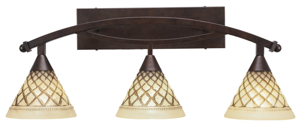 Bow 3 Light Bath Bar, 7" Chocolate Icing Glass