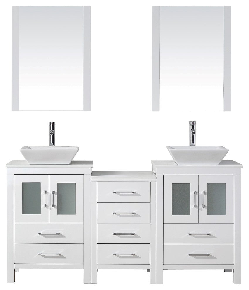 Dior 66" Double Bathroom Vanity, White With White Engineered Stones