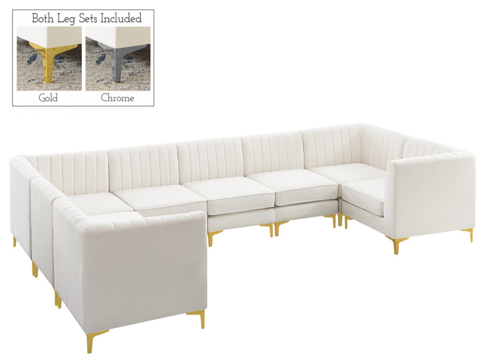 Alina Black Velvet 8-Piece Modular Sectional, Cream, Armless Chair (4), Corner Chair (4) - B