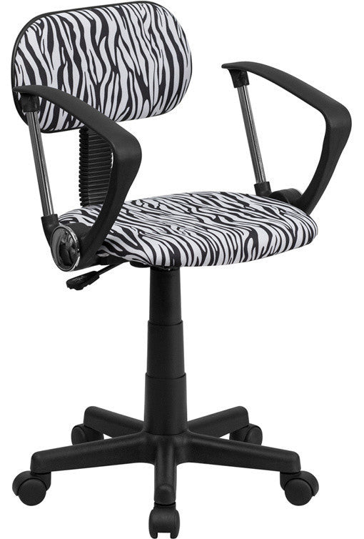 Black and White Zebra Print Swivel Task Chair with Arms