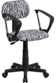 Black and White Zebra Print Swivel Task Chair with Arms