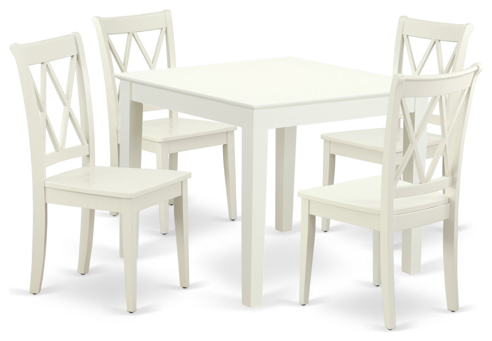Oxcl5-Lwh-W 5Pc Square 36 Inch Table And 4 Double X Back Chairs