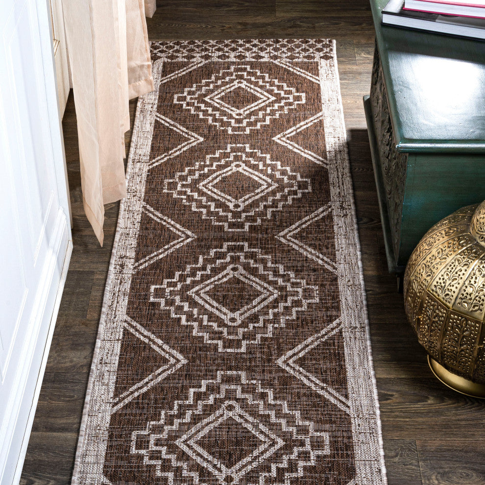 Marokko Diamond Tribal Indoor/Outdoor Rug, Brown/Beige, 2 X 8