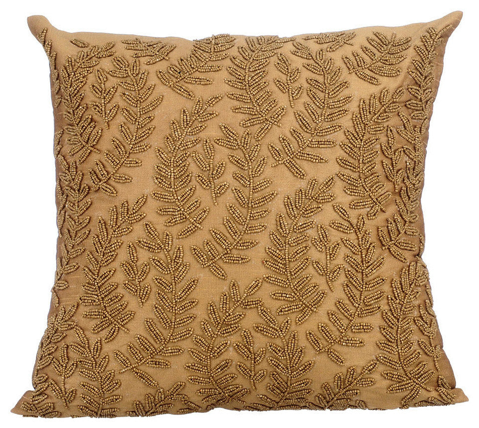 Gold Decorative Pillow Shams 24"x24" Silk, Golden Ivy