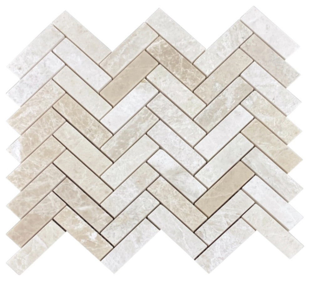 Vanilla Beige 1"x3" Herringbone on 12" x 12" Mesh Mosaic Tile (10 sqft per box)