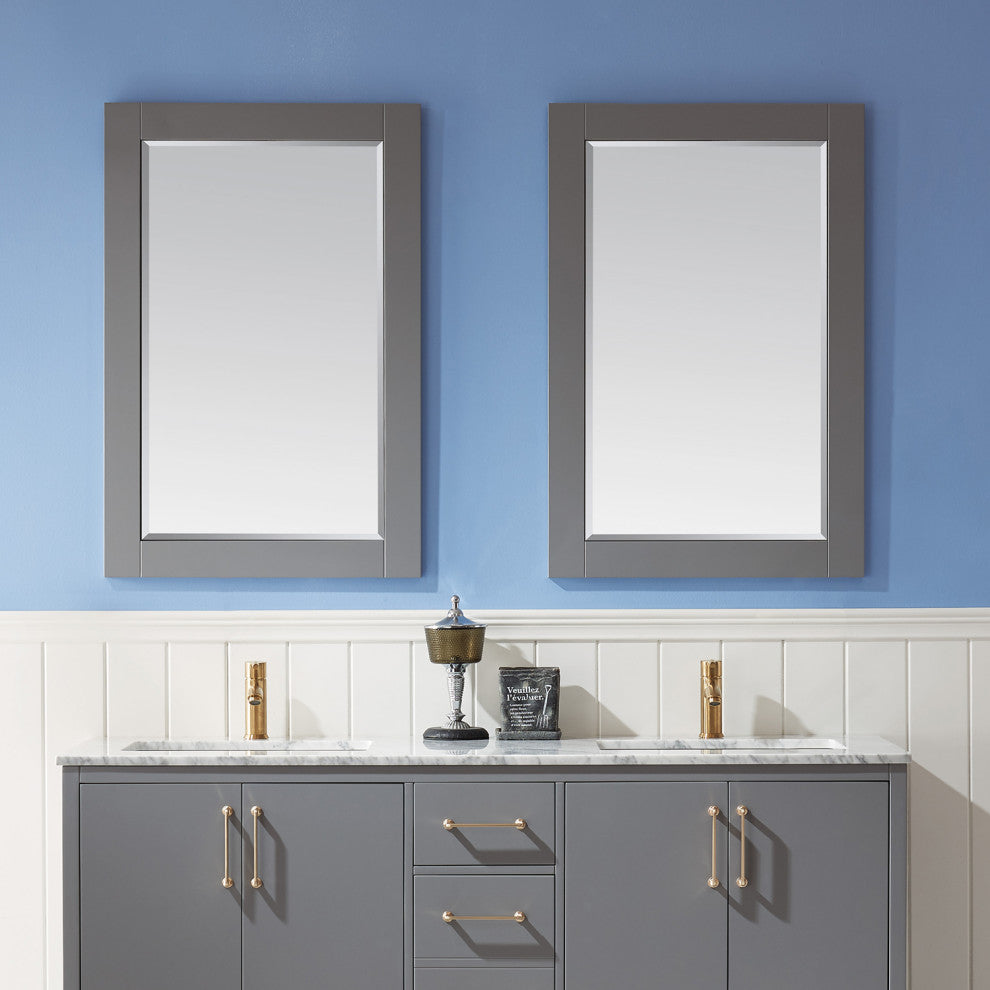 Ivy Rectangular Bathroom Wood Framed Wall Mirror, Gray, 24"