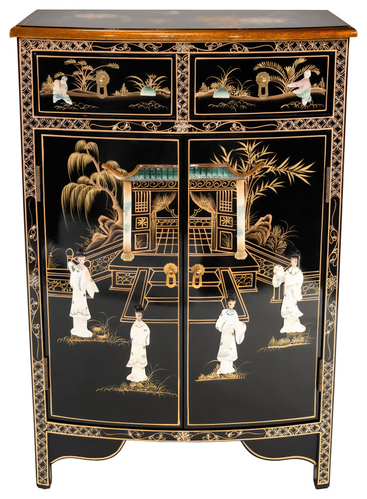 Black Lacquer Half-Round Cabinet Royal Ladies