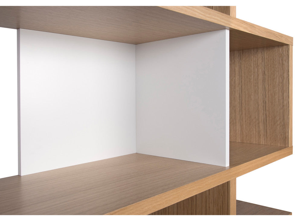 Modern Large Modular Display 2 Tone Shelves, Oak Frame/White Backs